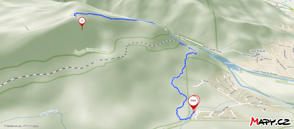 3D view of Glacier Rock hiking route.