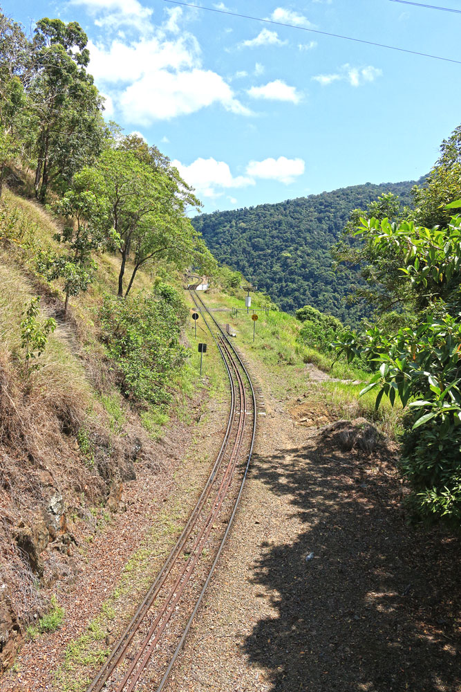 The train lines that pass under the trail leading to Glacier Rock. 