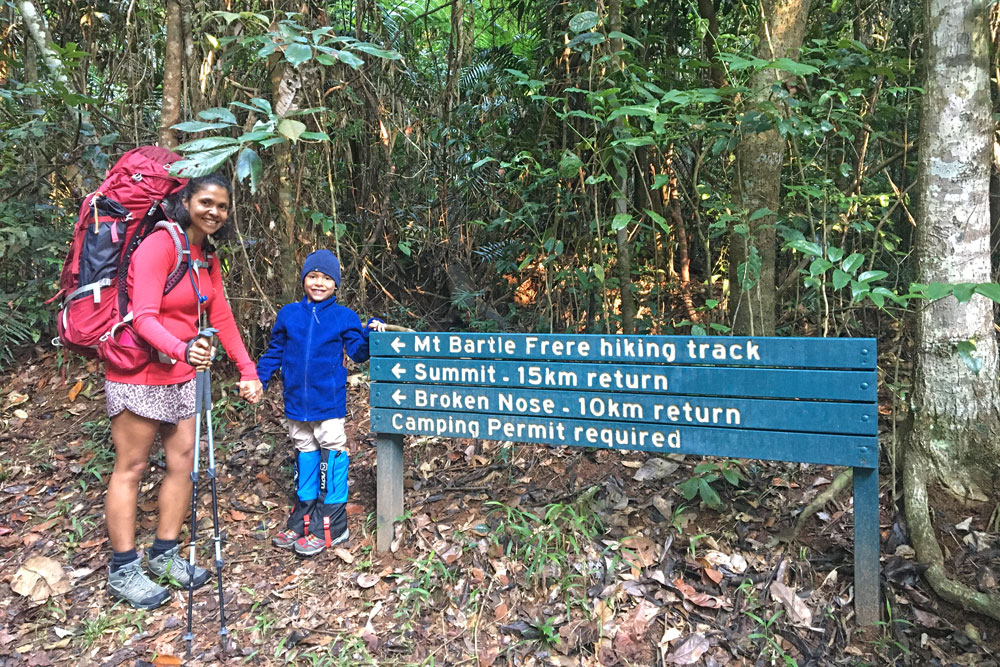 At the start of the hiking trail to Bartle Frere.