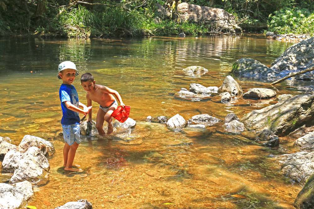 Crystal Cascades to Copperlode Dam walk - taking a dip in the rock pools.