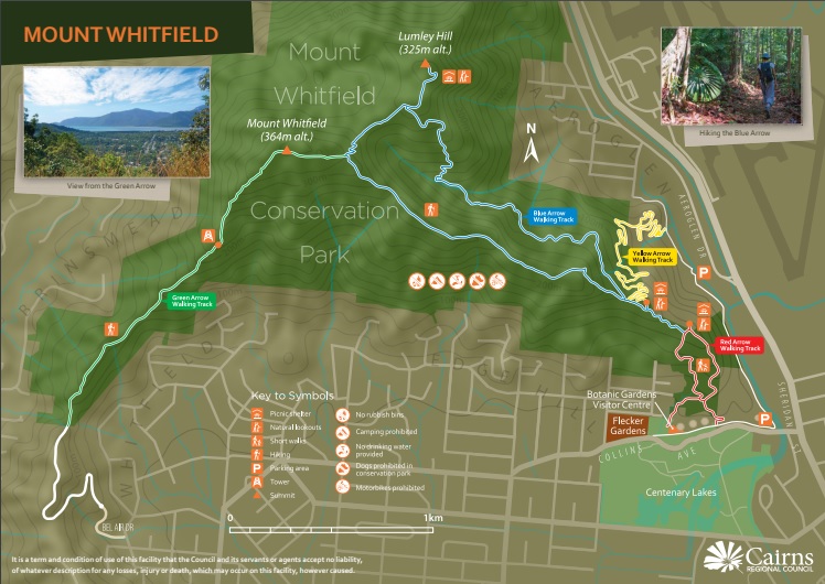 Official Mount Whitfield National Park map for the Arrow trails.