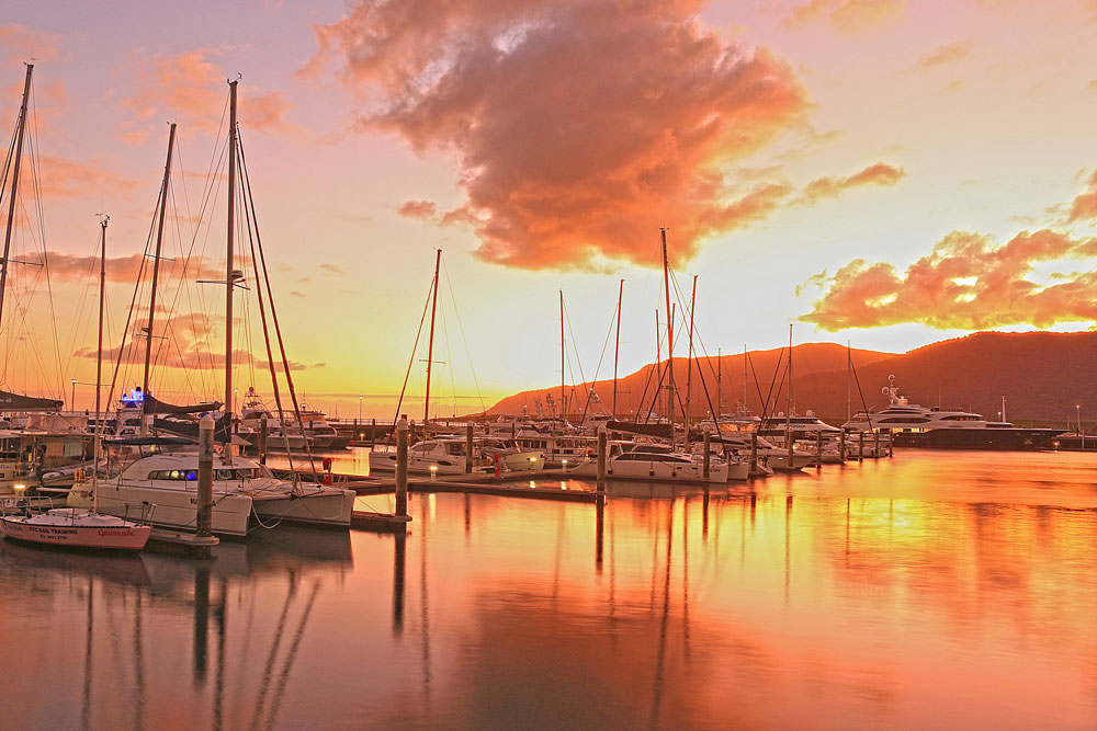 Beautiful Cairns marina at sunrise.